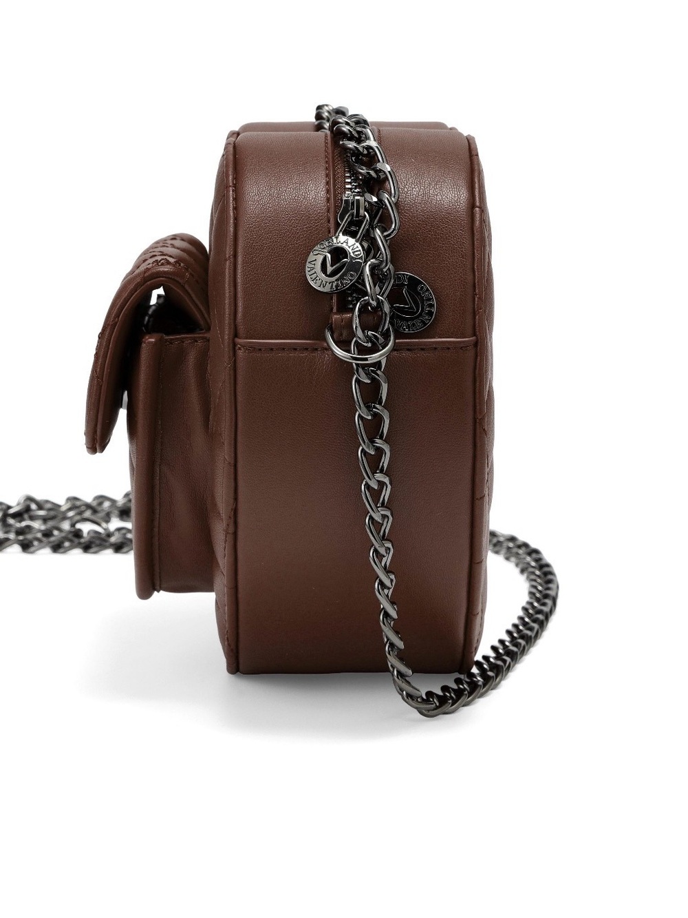 NWT- Valentino Orlandi Quilted Heart Crossbody Bag in Brown with Gunmetal Chain - Picture 5 of 7